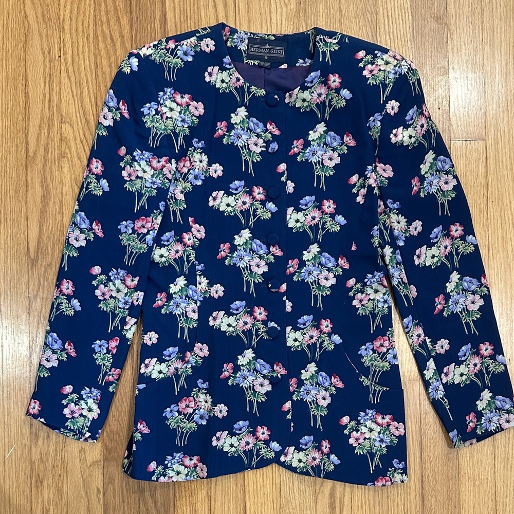 Floral Women's Blazer - Navy and Pink